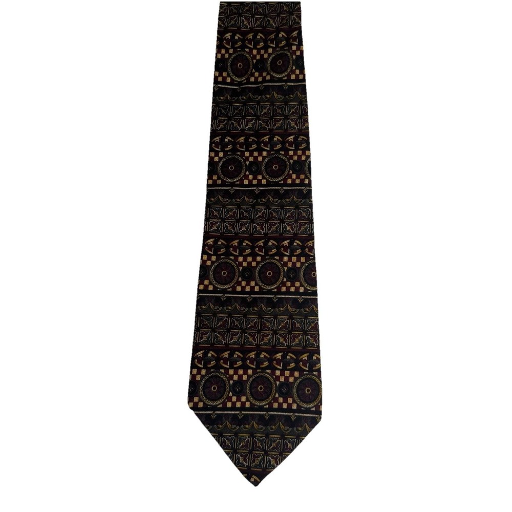 Metropolitan Museum of Art Tie Mens OS Burgundy Gold Silk 4 Inch Blade Excellent